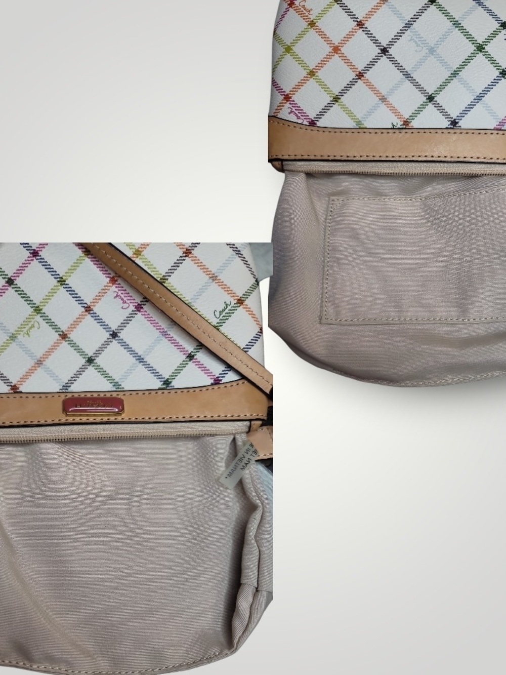 COACH Peyton Tattersall Plaid Wristlet Chalk Multi Gold Leather Trim Like New - Picture 7 of 7